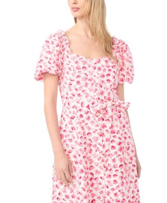 Women's Sweetheart Neck Puff-Sleeve Cotton Midi Dress
