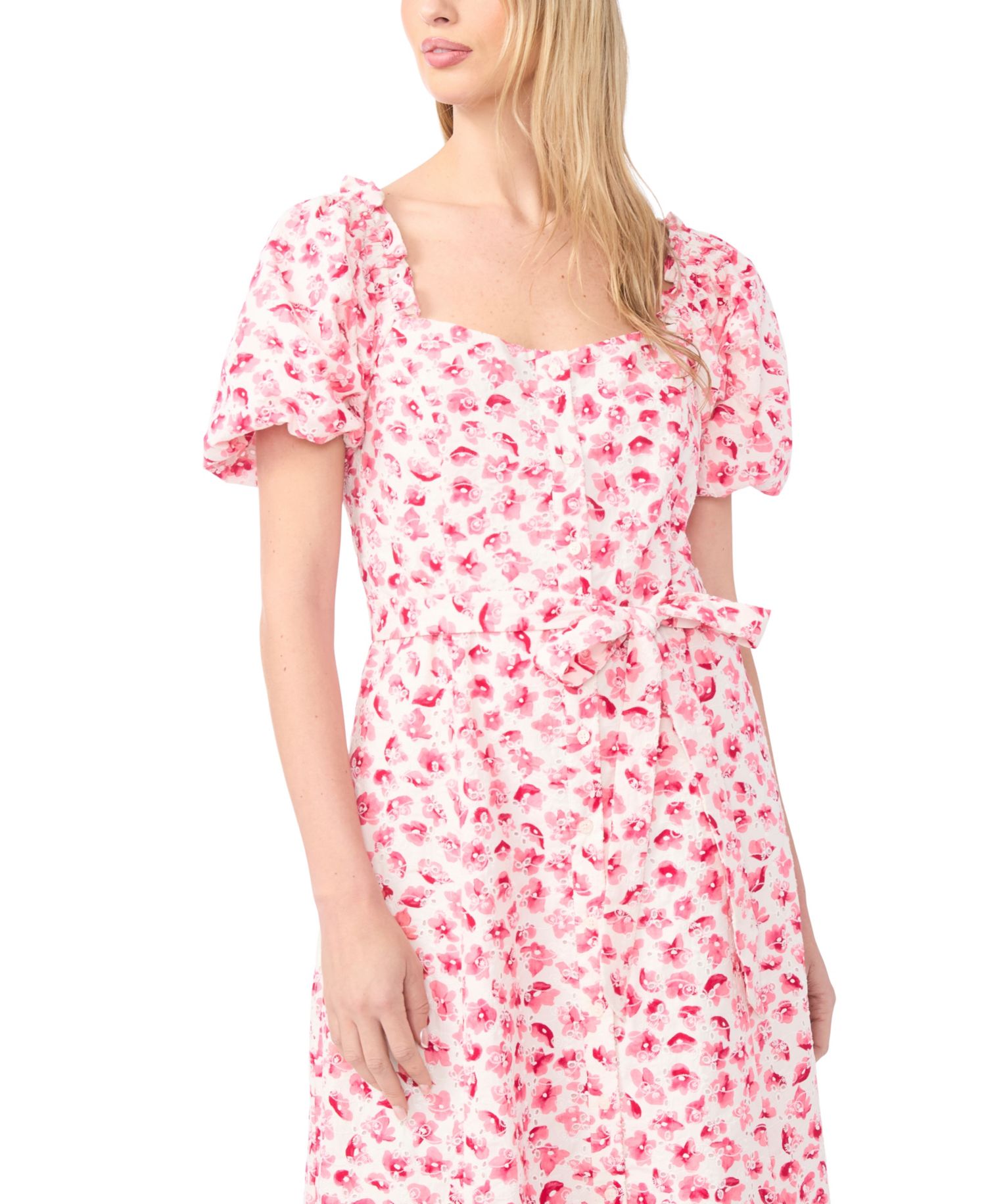 Women's Sweetheart Neck Puff-Sleeve Cotton Midi Dress