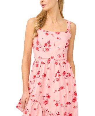 Women's Sleeveless Floral Square Neck Midi Dress