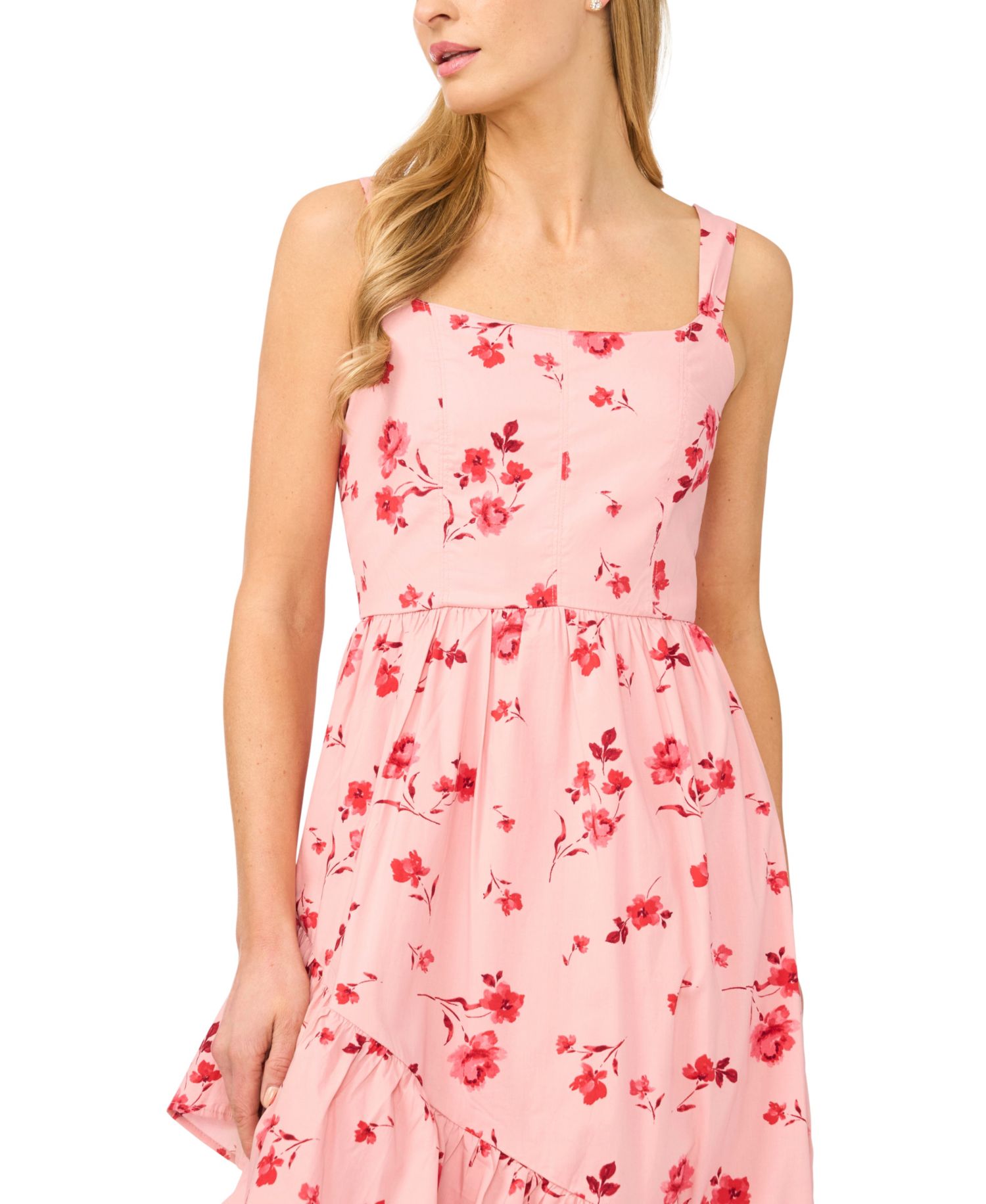 Women's Sleeveless Floral Square Neck Midi Dress