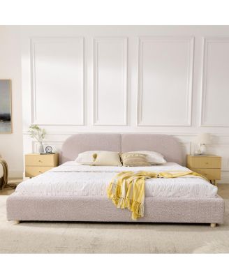 King Size Upholstered Bed Frame, Modern Minimalist Curved Headboard