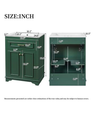 24" Bathroom Vanity with Ceramic Sink, Modern Freestanding MDF Cabinet, Tip-Out Drawer Soft Close Door for Small Bathrooms