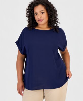 Plus Size Side-Button Boat Neck Top