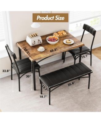 5 Piece Dining Set for 4, Rectangular Metal Frame Table with Bench & Upholstered Chairs, Compact Table for Small Spaces