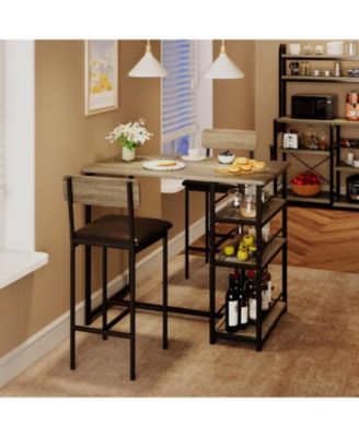 3-Piece Bar Table Set, Dining Table & 2 Cushion Stools, Tall Breakfast Nook with Storage Shelves for Apartment