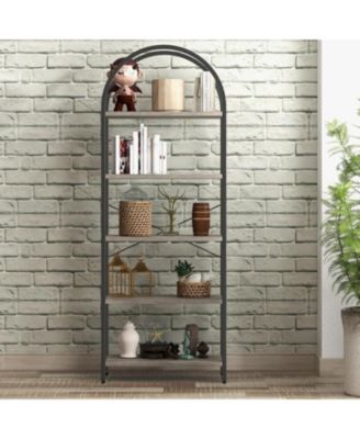 5-Tier 70.8" Tall Arched Bookshelf, Open Display Shelf with Metal Frame, Storage Rack for Bedroom or Home.