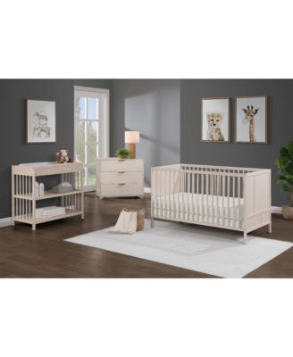  3in1 Convertible Crib with Solid End Panels Geometric Lines Solid Wood and Three Adjustable Mattress Heights for Baby Nursery