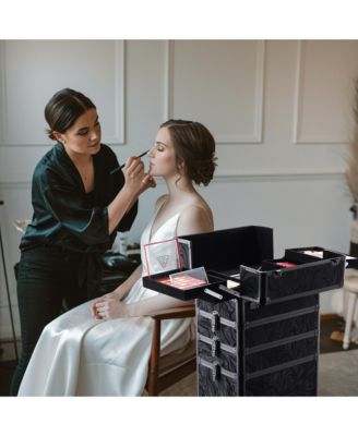 4in1 Rolling Makeup Case with 2 Makeup Brush Bag, Cosmetic Train Case on Wheels for Makeup Artist Travel Hairstylist