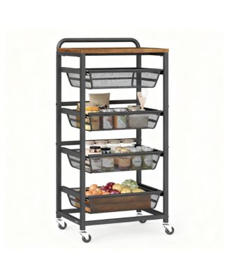 Kitchen Storage Cart with Pull-Out Baskets, Wheels, and Handle