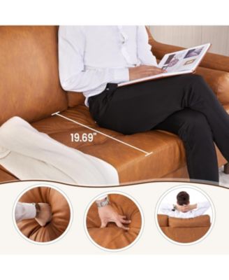 88.9" L-Shaped Leather Sofa with Chaise, Mid-Century Modern 3-Seater Couch