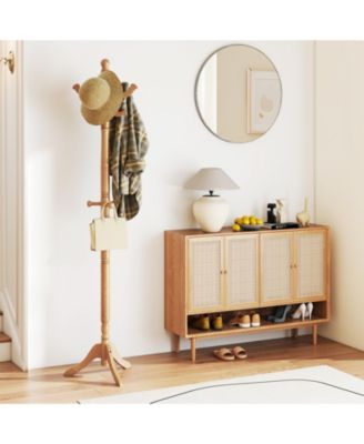 Solid Wood Hall Tree with Multiple Hooks and Height Options