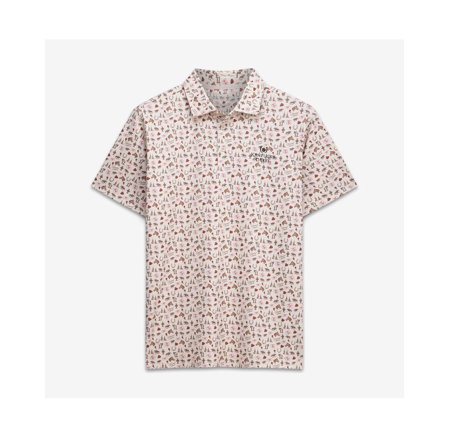 Men's Cream Kentucky Derby Roses Printed Polo Shirt