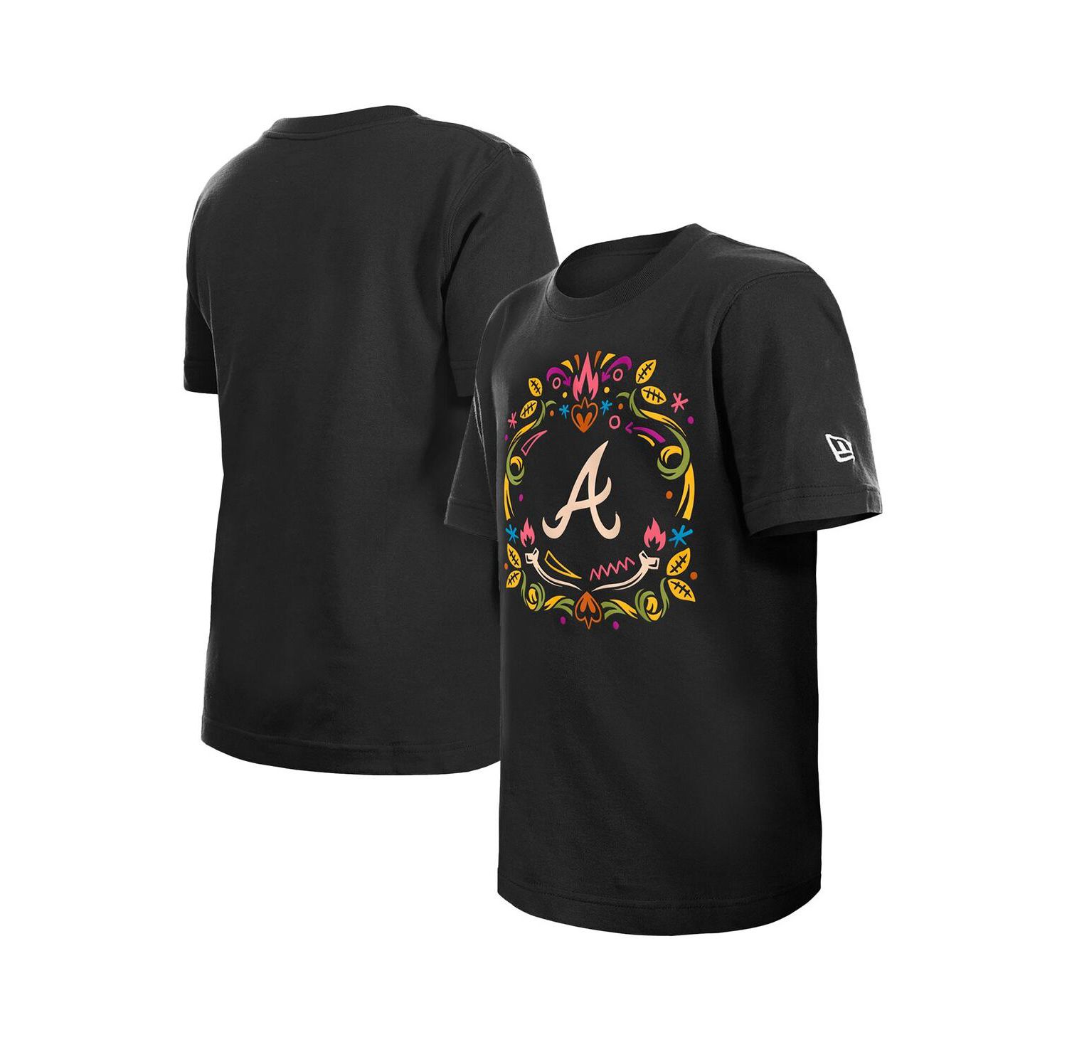 Big Boys and Girls Black Atlanta Braves Día de los Muertos T-Shirt
