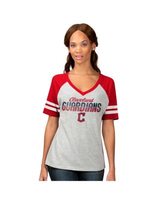 Women's Heather Gray Cleveland Guardians Goal Line Raglan V-Neck T-Shirt