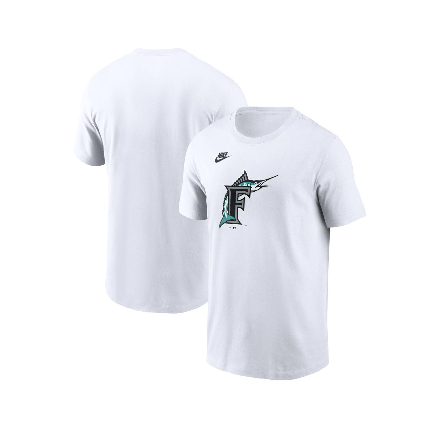 Men's White Florida Marlins Cooperstown Collection Logo T-Shirt