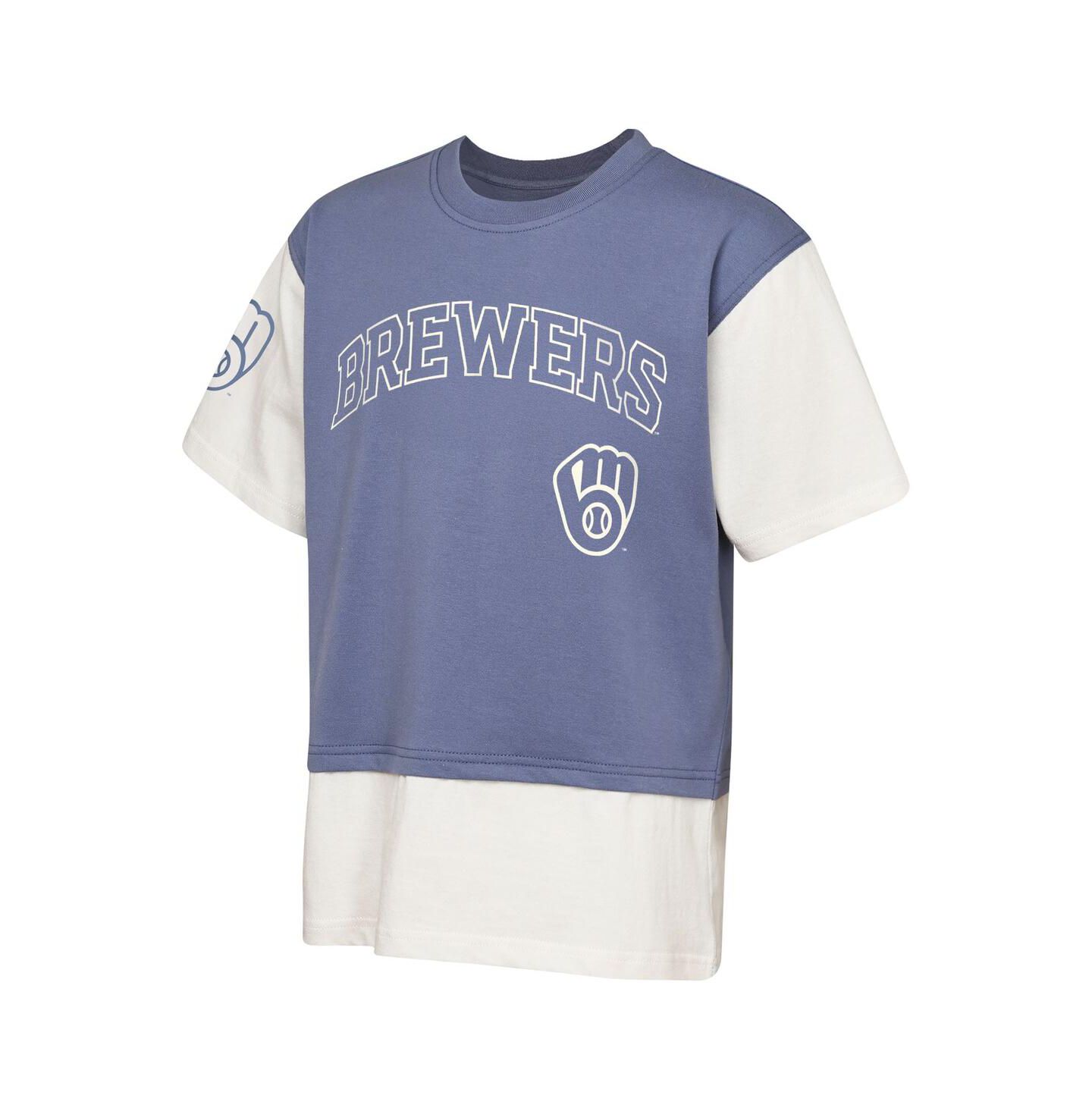 Детская футболка Outerstuff Navy/Cream Milwaukee Brewers Ultimate Pastels Premium Double Run — фото 3