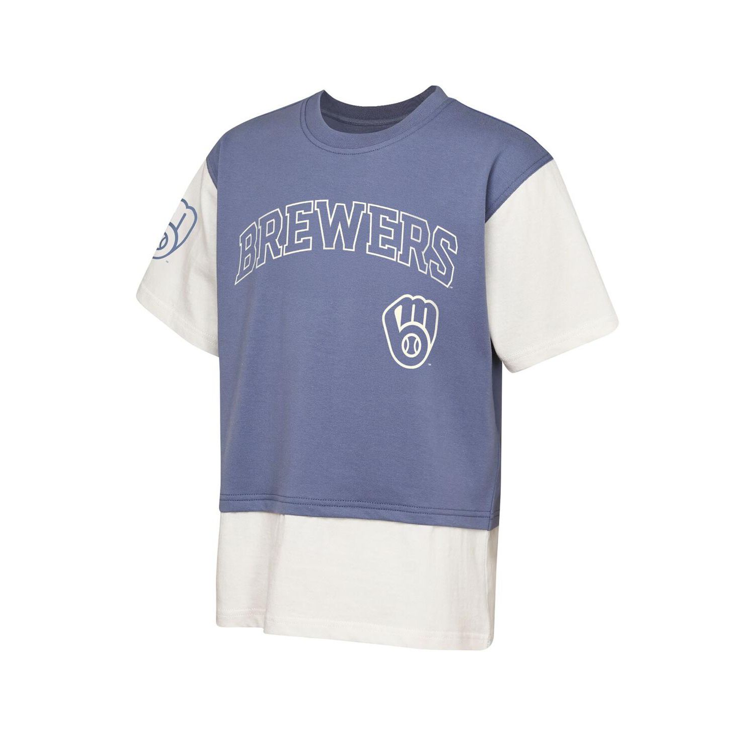 Big Boys and Girls Navy/Cream Milwaukee Brewers Ultimate Pastels Premium Double Run T-Shirt