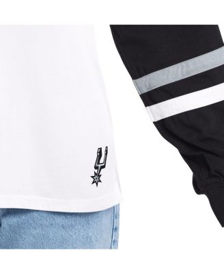 Women's White/Black San Antonio Spurs Key Player Oversized Hooded Long Sleeve T-Shirt