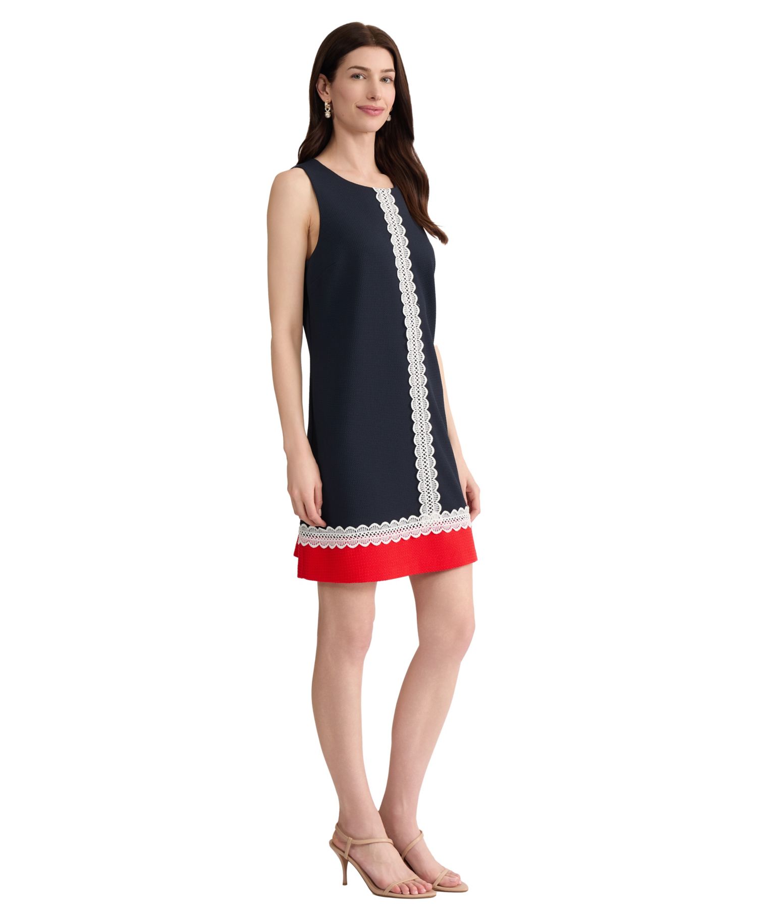 Petite Sleeveless Lace-trim Colorblock Dress