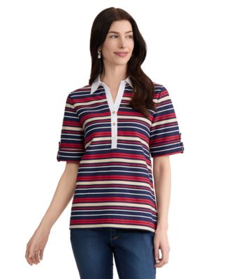Petite Collared Neck Elbow Roll Cuff T-Shirt