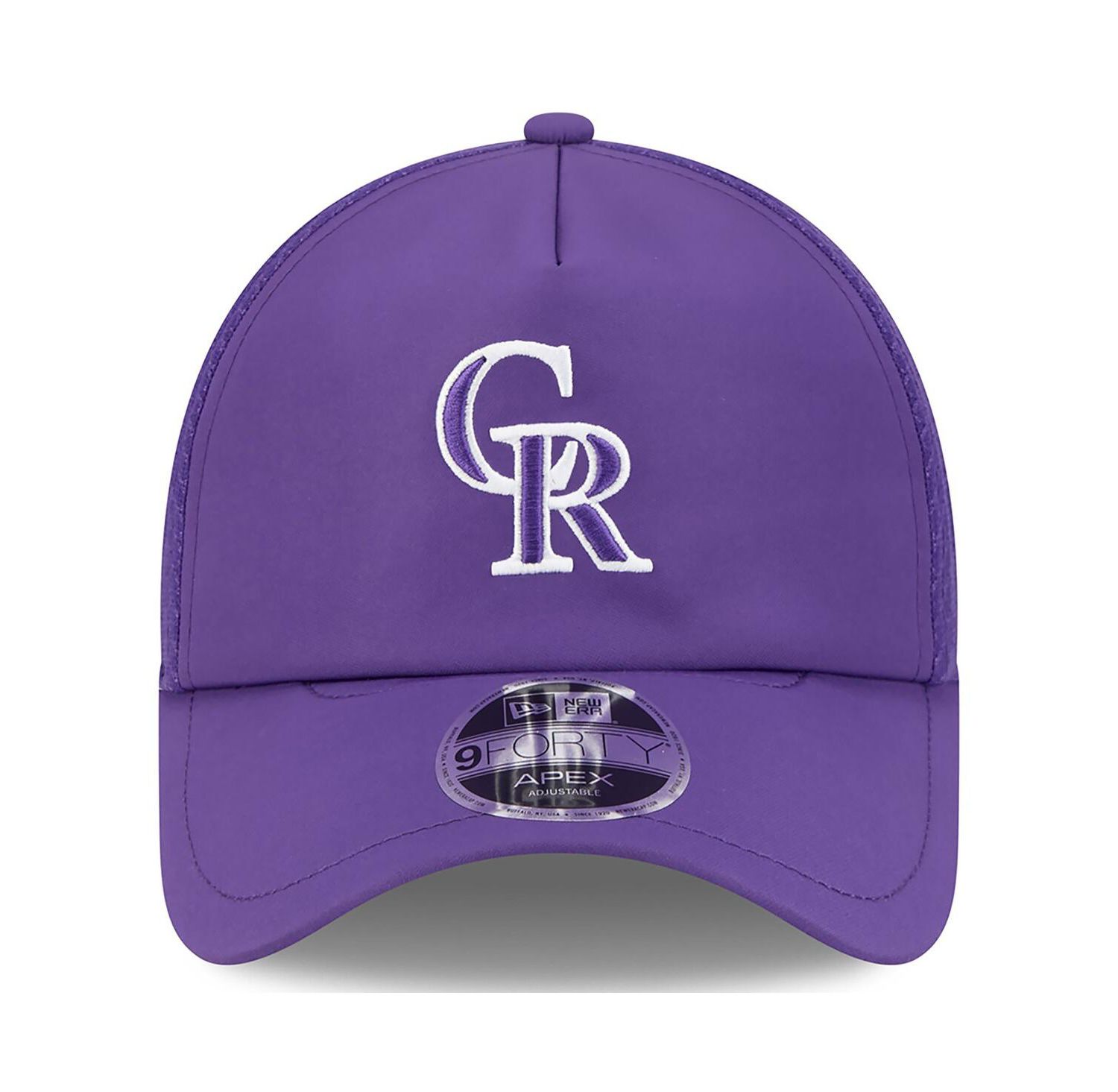 Men's Purple Colorado Rockies 2026 Batting Practice Apex 9FORTY Adjustable Trucker Hat