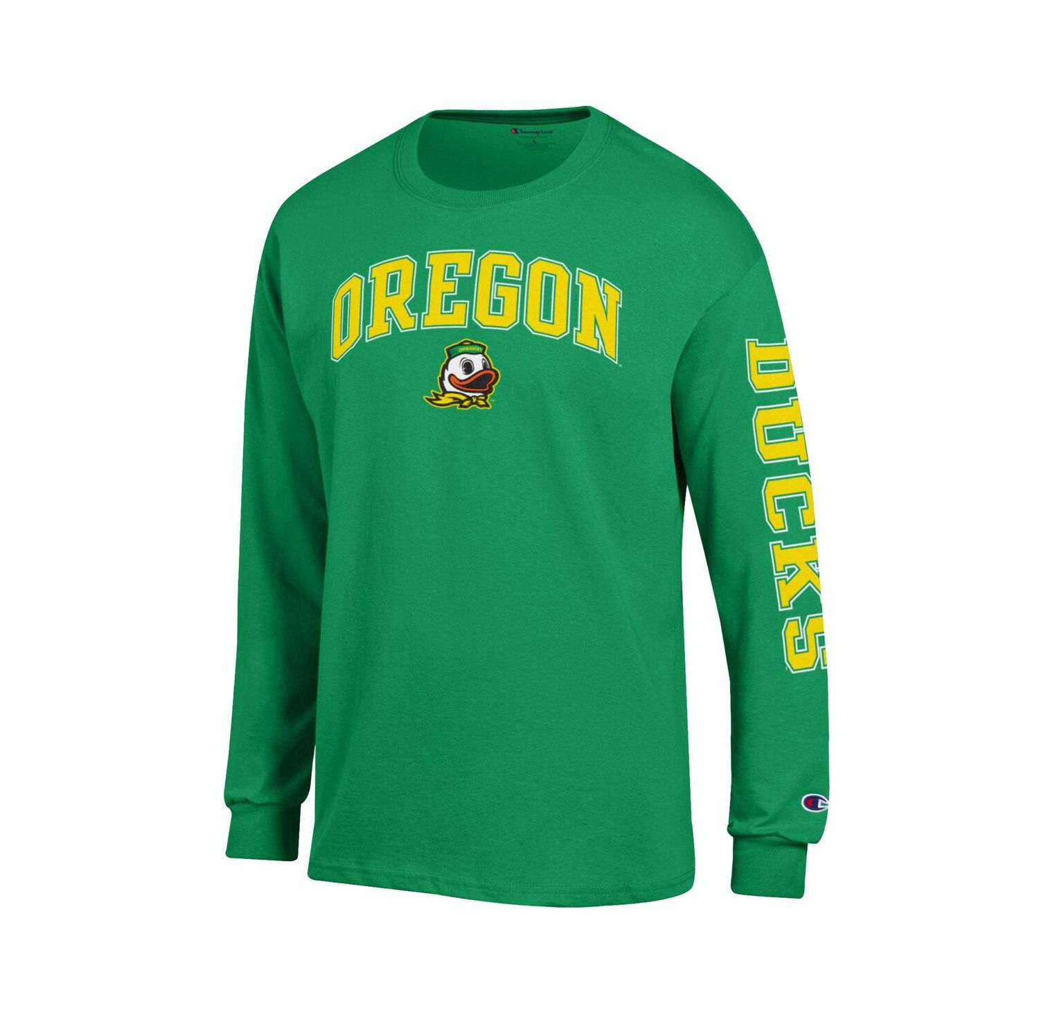 Men's Green Oregon Ducks Arch Over Logo 2-Hit Long Sleeve T-Shirt