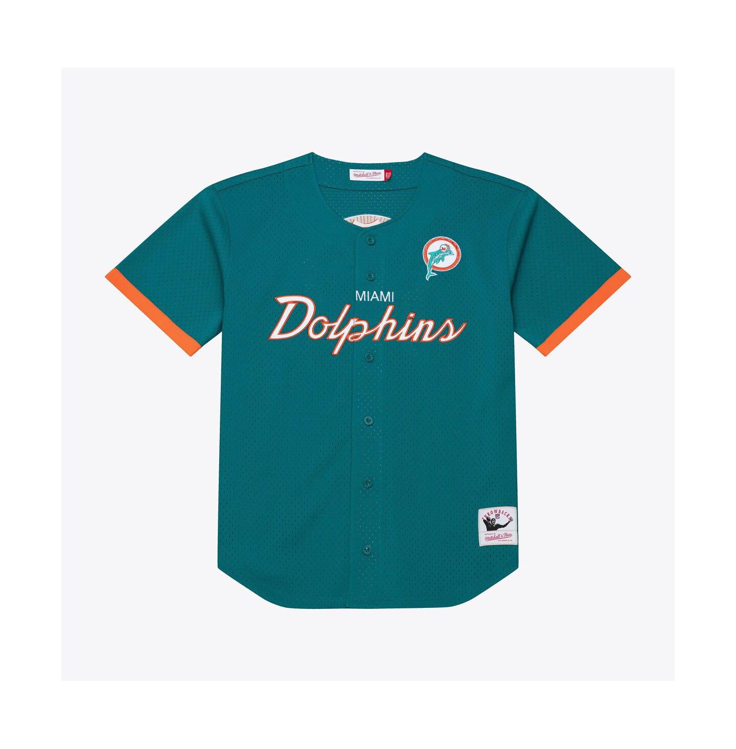 Мужской топ Mitchell & Ness Aqua Miami Dolphins Head Coach Mesh Full-Button Fashion Jersey — фото 1