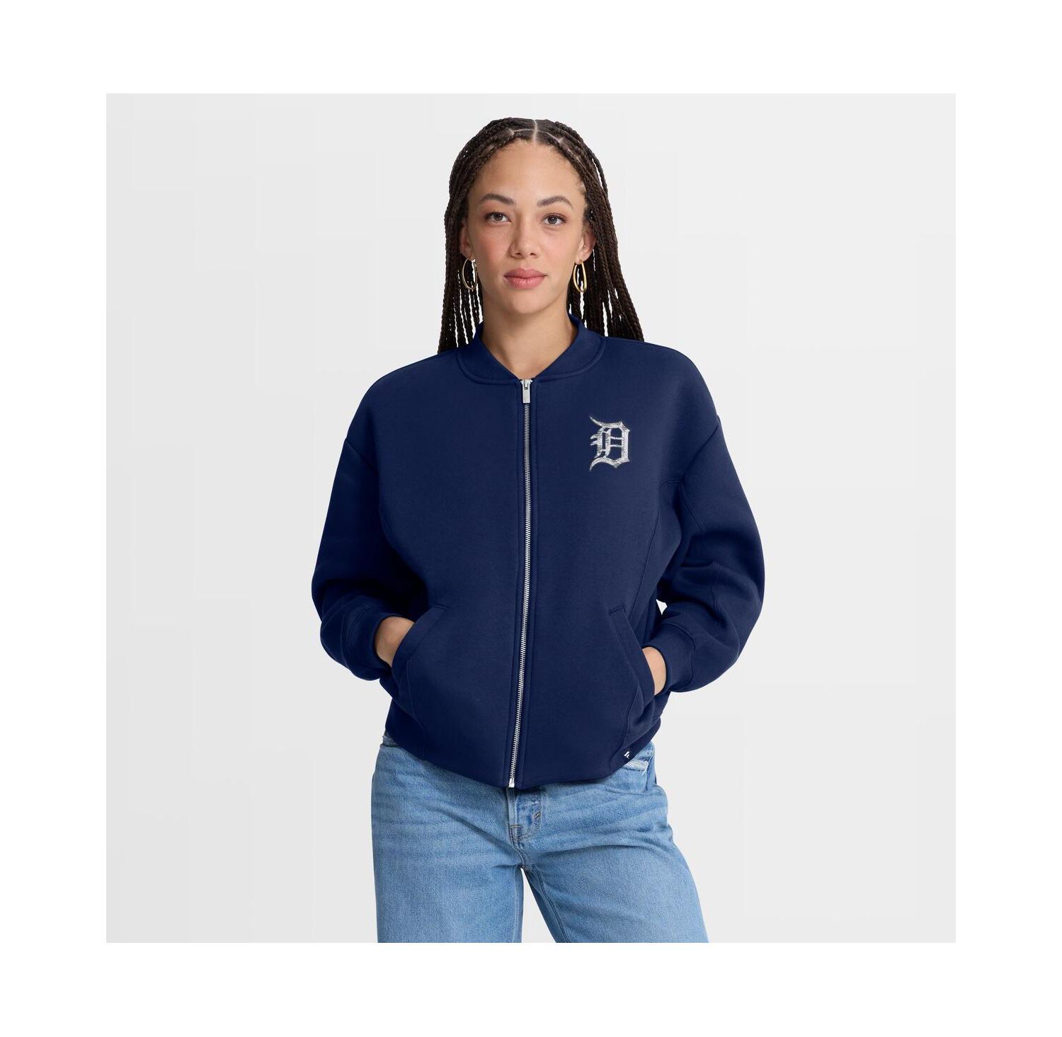 Women's Navy Detroit Tigers Oversized Rage Against Full-Zip Jacket
