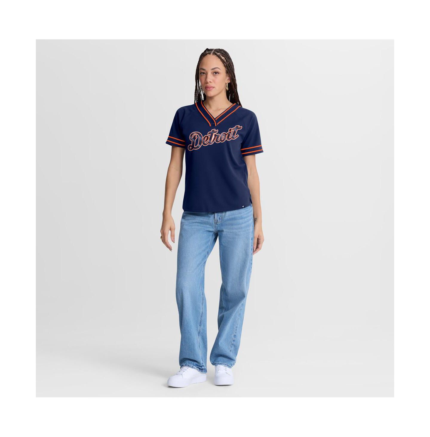 Женская футболка Fanatics Navy Detroit Tigers Diva Race Ahead Raglan V-Neck — фото 3
