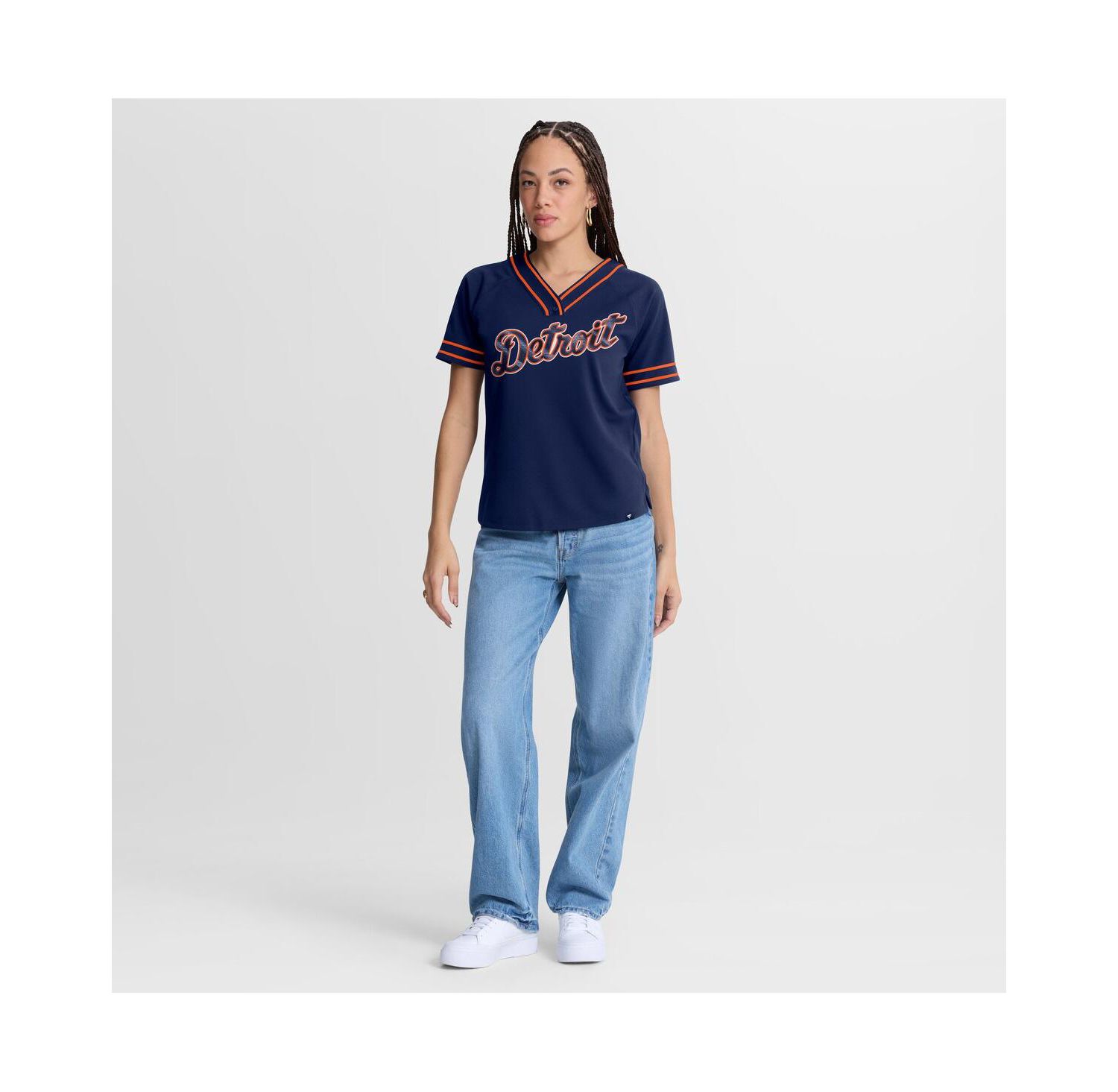 Women's Navy Detroit Tigers Diva Race Ahead Raglan V-Neck T-Shirt