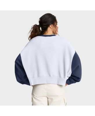 Women's White/Navy Boston Red Sox Oversized High Hip Fleece Sweatshirt