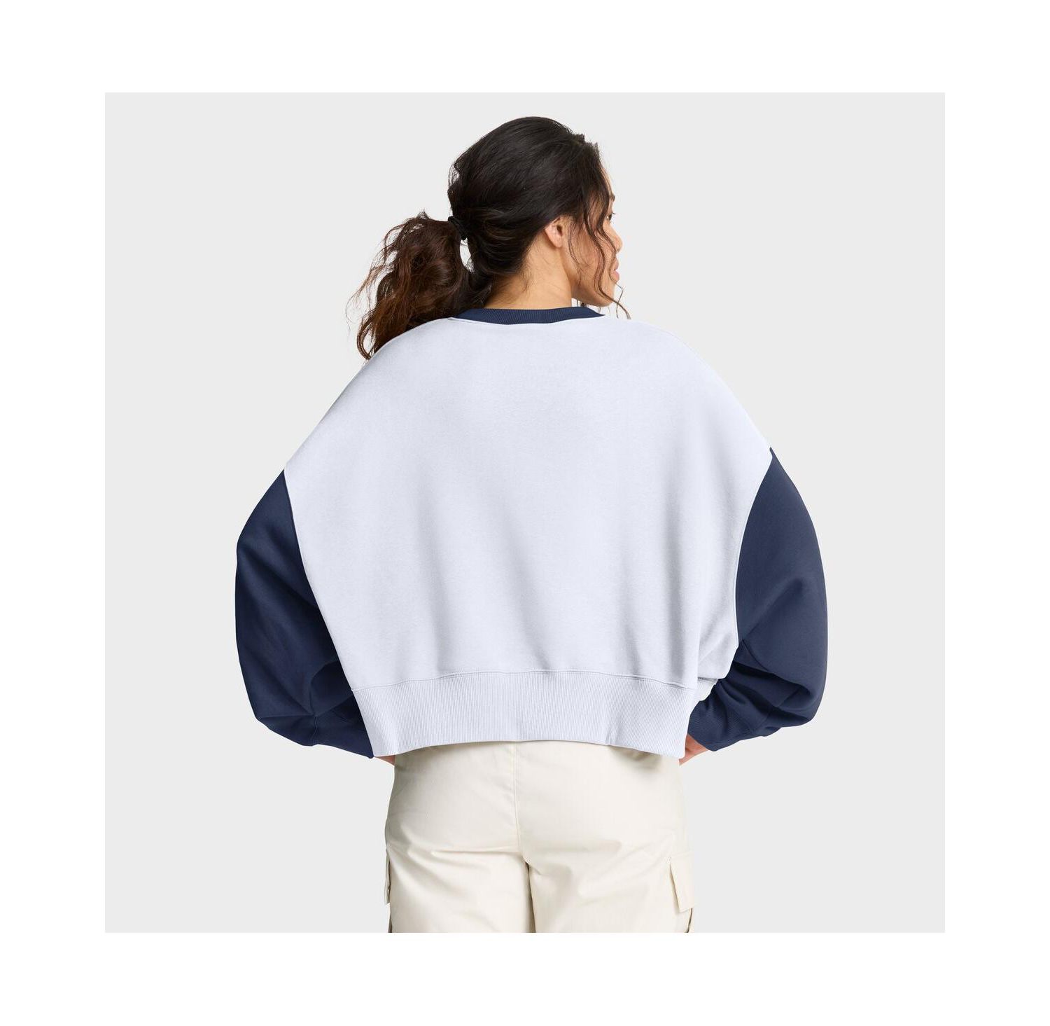 Women's White/Navy Boston Red Sox Oversized High Hip Fleece Sweatshirt