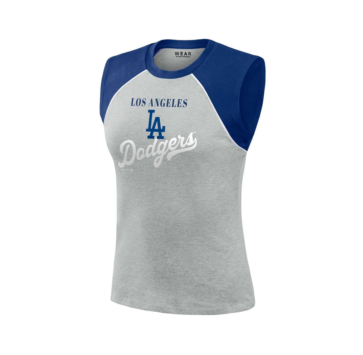 Women's Heather Gray Los Angeles Dodgers Cropped Raglan Tank Top