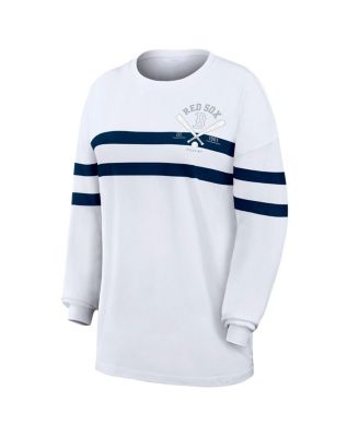 Women's White Boston Red Sox Oversized Long Sleeve Striped T-Shirt
