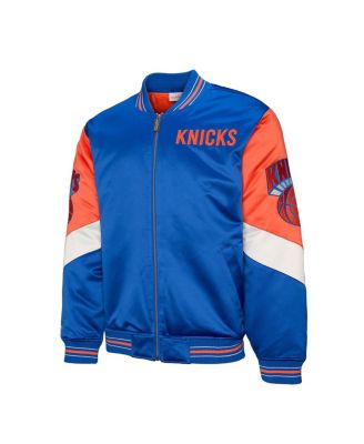 Men's Blue New York Knicks Throw It Back Heavyweight Full-Zip Satin Jacket