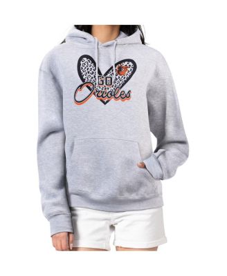 Women's Heather Gray Baltimore Orioles Leopard Heart Pullover Hoodie
