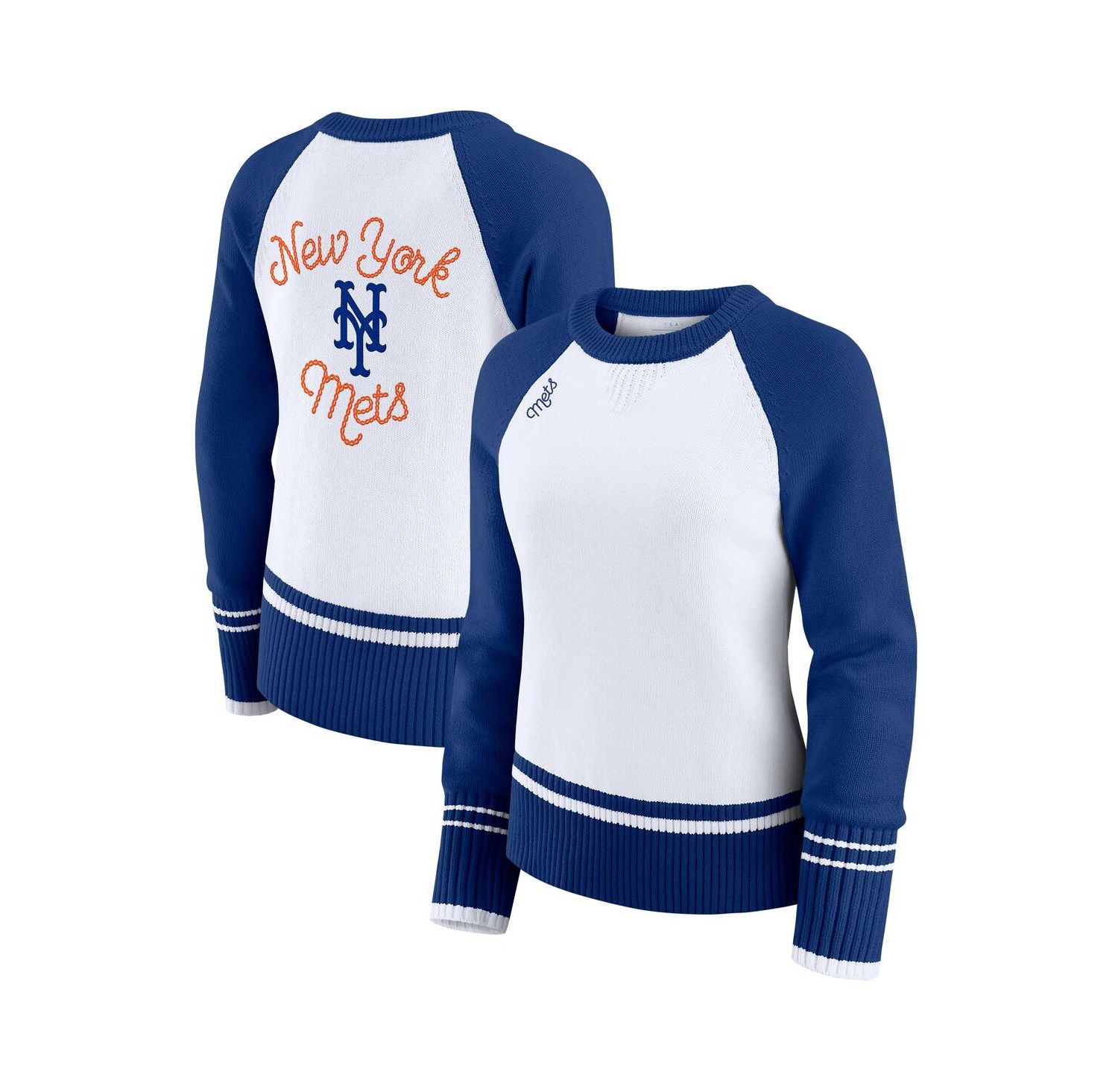 Women's White New York Mets Color Block Raglan Sweater
