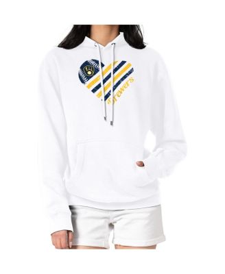 Women's White Milwaukee Brewers Heart Fleece Pullover Hoodie