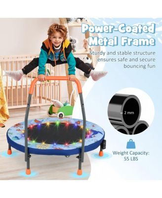 Kids LED Light Trampoline with Foam Handrail Foldable Frame and Safety Cover