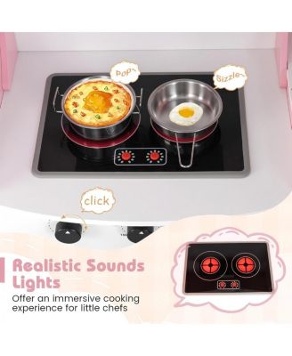 Kids Wooden Corner Play Kitchen Set with Storage and Pretend Cooking Features