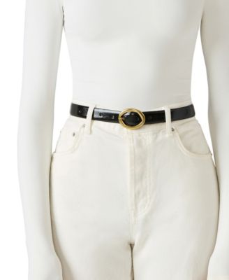 Feathered Edge Glazed Polyurethane Oval and Square Buckle 2-Piece Belt Set