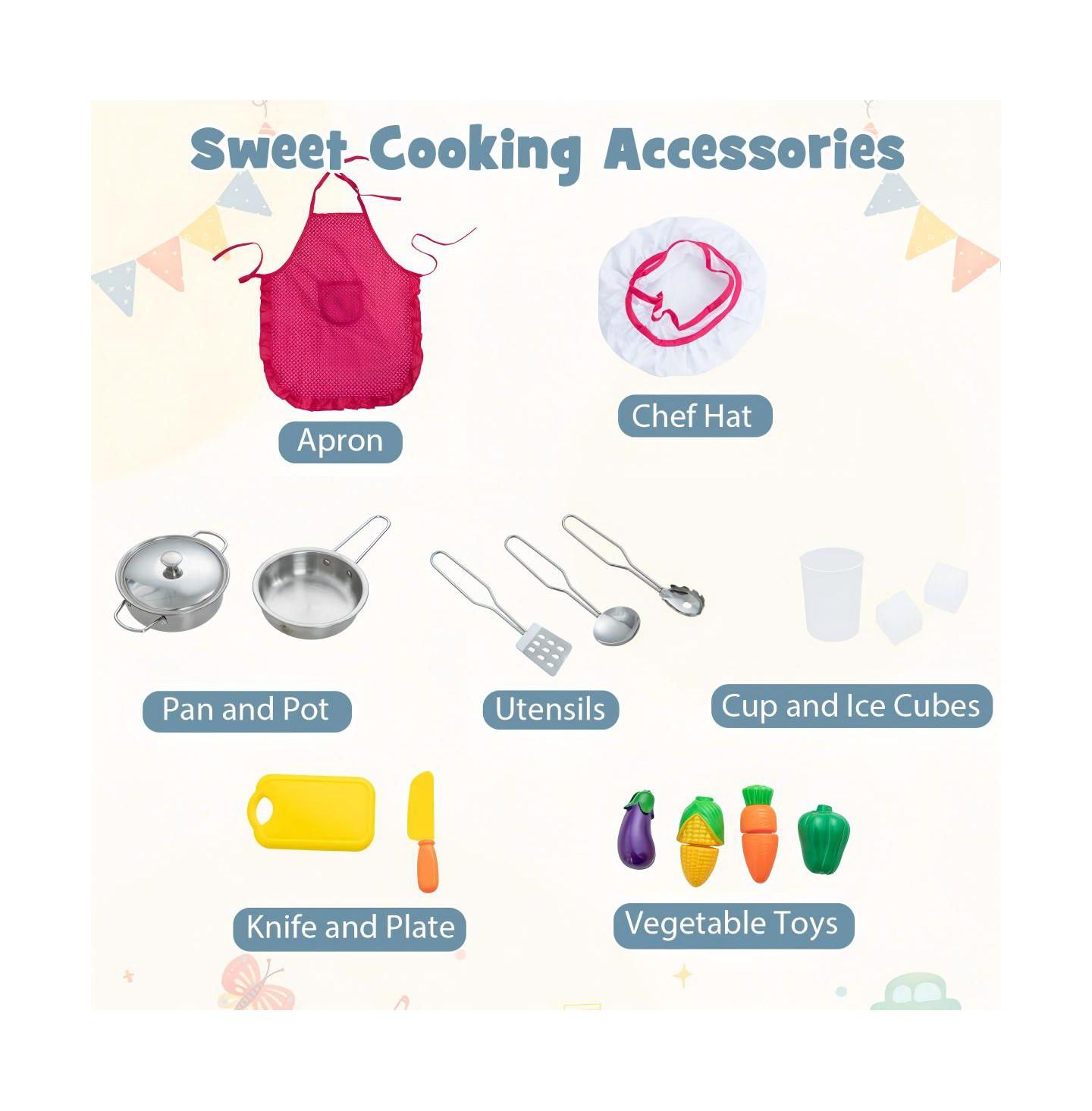 Детская игрушка HONGGE Corner Kitchen with Separated Washing Basin 16-Piece Playset, Ages 3+, цвет: Белый — фото 2
