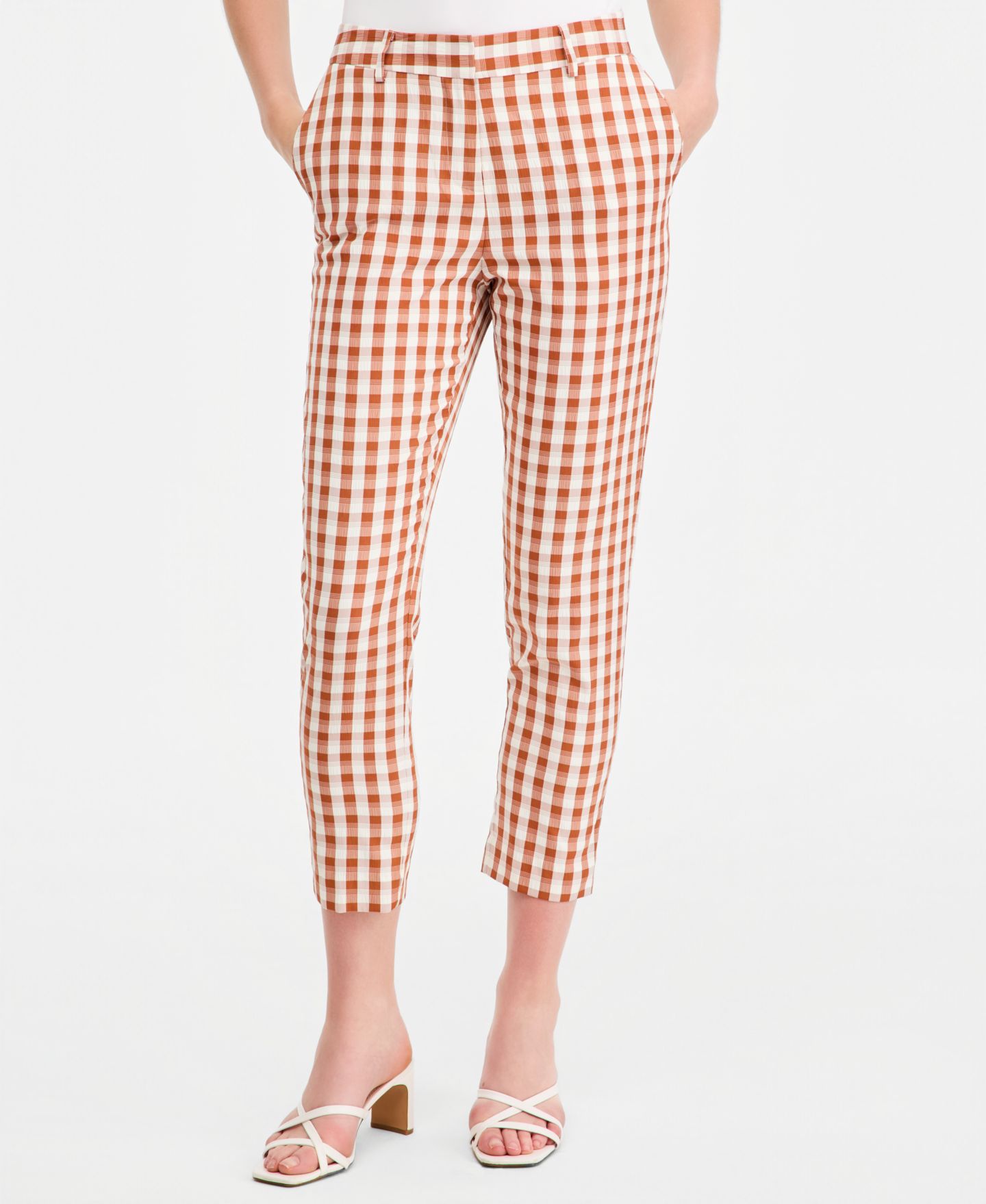 Женские брюки Tahari ASL Gingham Cropped Slim, цвет: Коричная слоновая кость — фото 3