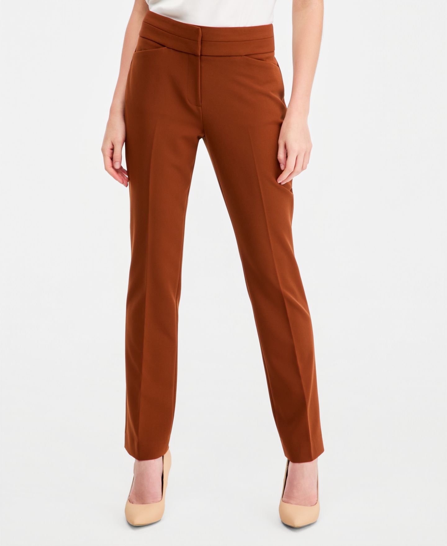 Женские брюки Tahari ASL Petite Mid-Rise Straight-Leg, цвет: Коричный — фото 2