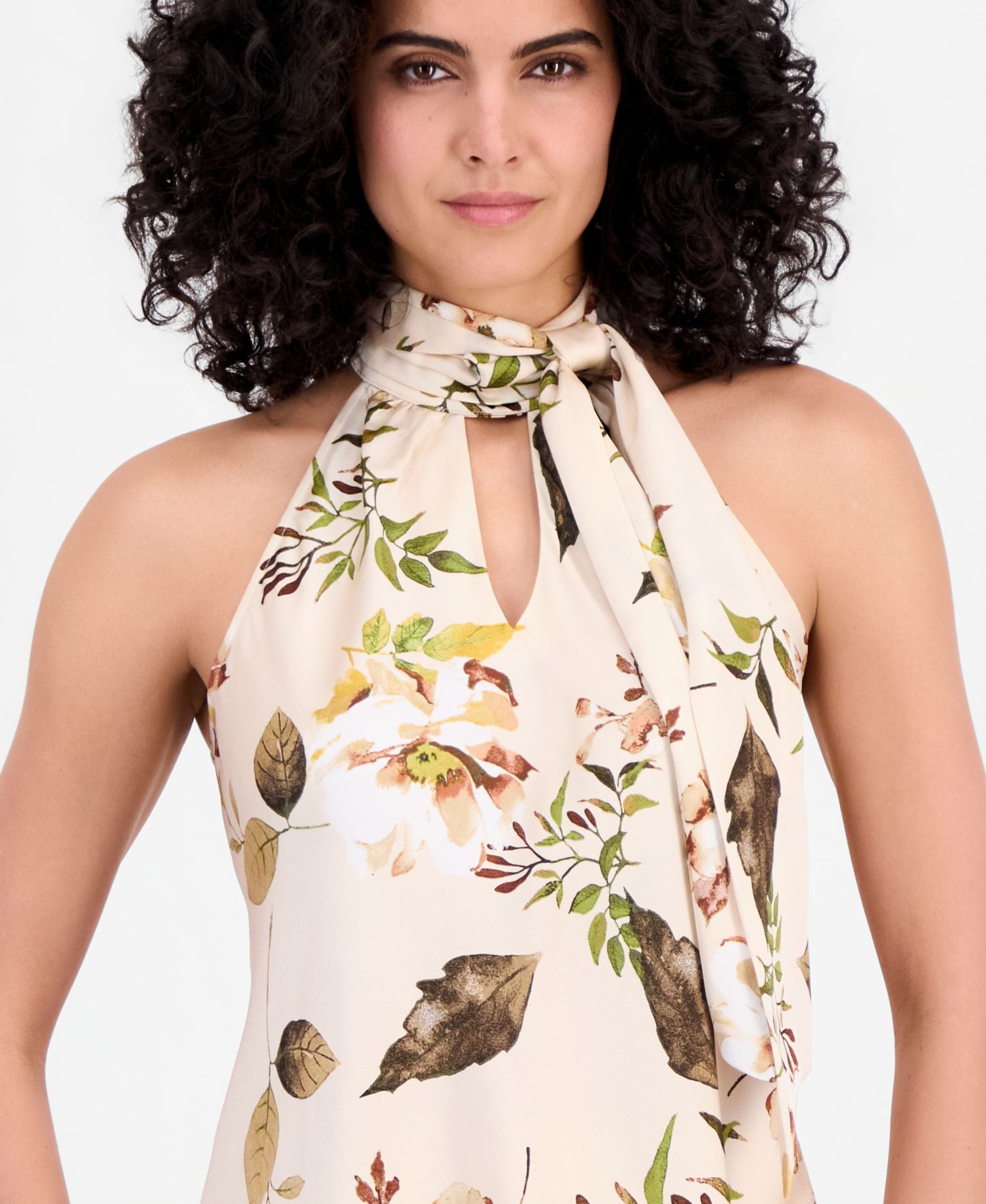 Women's Sleeveless Floral Tie-Neck Top