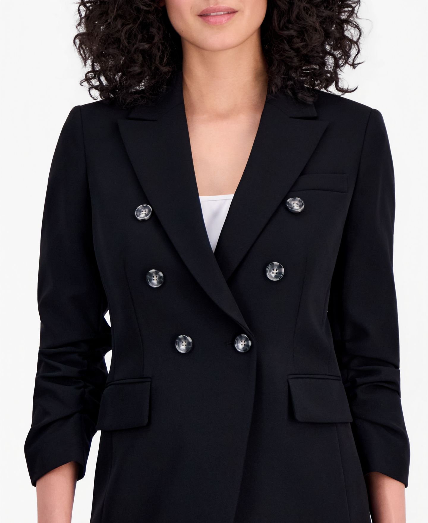 Женский пиджак Tahari ASL Ruched-Sleeve Double-Breasted Blazer, цвет: Чёрный — фото 3