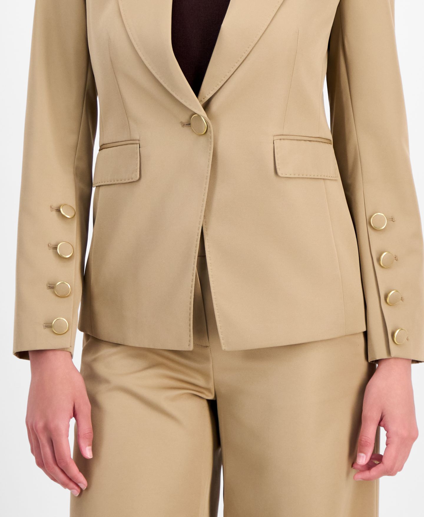 Женский пиджак Tahari ASL Petite Peak Lapel One Button Blazer, цвет: Хаки — фото 3