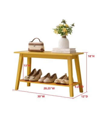 Wood Entryway Bench with Storage Shelf