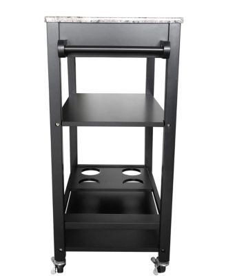 Faux Marble with Wood Kitchen Buffet Serving Cart, Black Finish