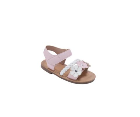 Сандалии Bebe Fashion Sandals - Dressy Shoes with Braided Strap and Flower Applique для девочек, цвет: Пудровый